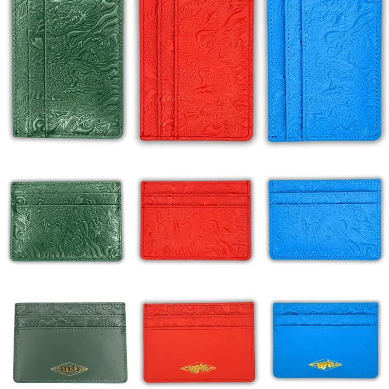 GENUINE LEATHER DRAGON 4 SLOTS CARD CASH HOLDERS WITH MIDDLE POCKET