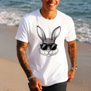 Under 10 Dollars Tops 100% Cotton Easter Day Cool Bunny Face With Sunglasses Men T-Shirt Easter Gifts graphic t shirt men's t-shirt graphic tee