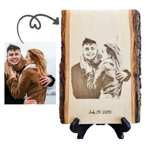 Personalized Photo & Text Engraved Wood Plaque with Bark Edge – Custom Rustic Sign with Image, Message, and Date – Unique Gift for Mom, Wife, Anniversary, Memorial – 11x7–9 or 13x9-11 Inches Decor Wooden Hanging Wall Frame