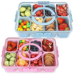 1pc divided serving tray with lid and handle, portable snackle box charcuterie container for party, veggies, snack, fruit, nuts, candy, christmas tray snack box for entertaining, picnic