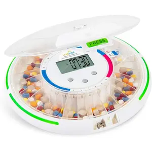 Live Fine Automatic Pill Dispenser with 28-Day Electronic Medication Organizer, 6 Dosage Templates, Easy-Read LCD Display, Sound & Light Alerts & Key for Prescriptions, Vitamins, Supplements & More
