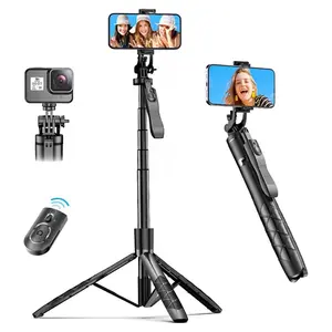 60" Selfie Stick Tripod, All in One Extendable Phone Tripod Stand with Wireless Remote 360° Rotation for iPhone and Android Phone Selfies, Video Recording, Vlogging, Live Streaming, Aluminum, Selfie Accessories