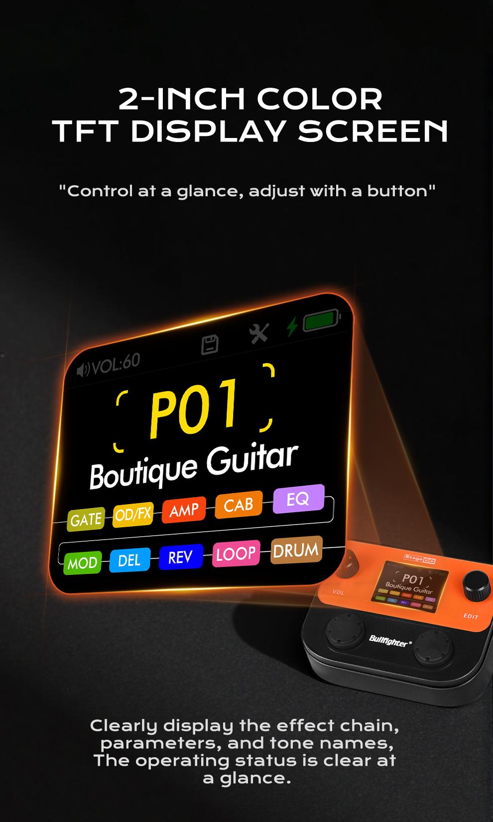 Bullfighter StageGO Digital Pocket Multi-Effects Pedal – Portable Guitar/Bass Processor with Built-in Battery, Bluetooth APP, USB Audio, 40+ Effects (Distortion/Delay/Reverb/Chorus) – Perfect for Beginners, Practice & Small Gigs