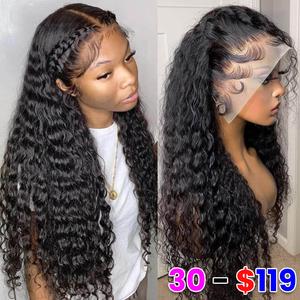 Deep Wave 13x6 Lace Front Wigs Human Hair 180% Density Water Wave Lace Frontal Wigs Brazilian Hair Wigs Natural Hairline Kinky Curly Glueless Human Hair Wigs for Women Natural Color