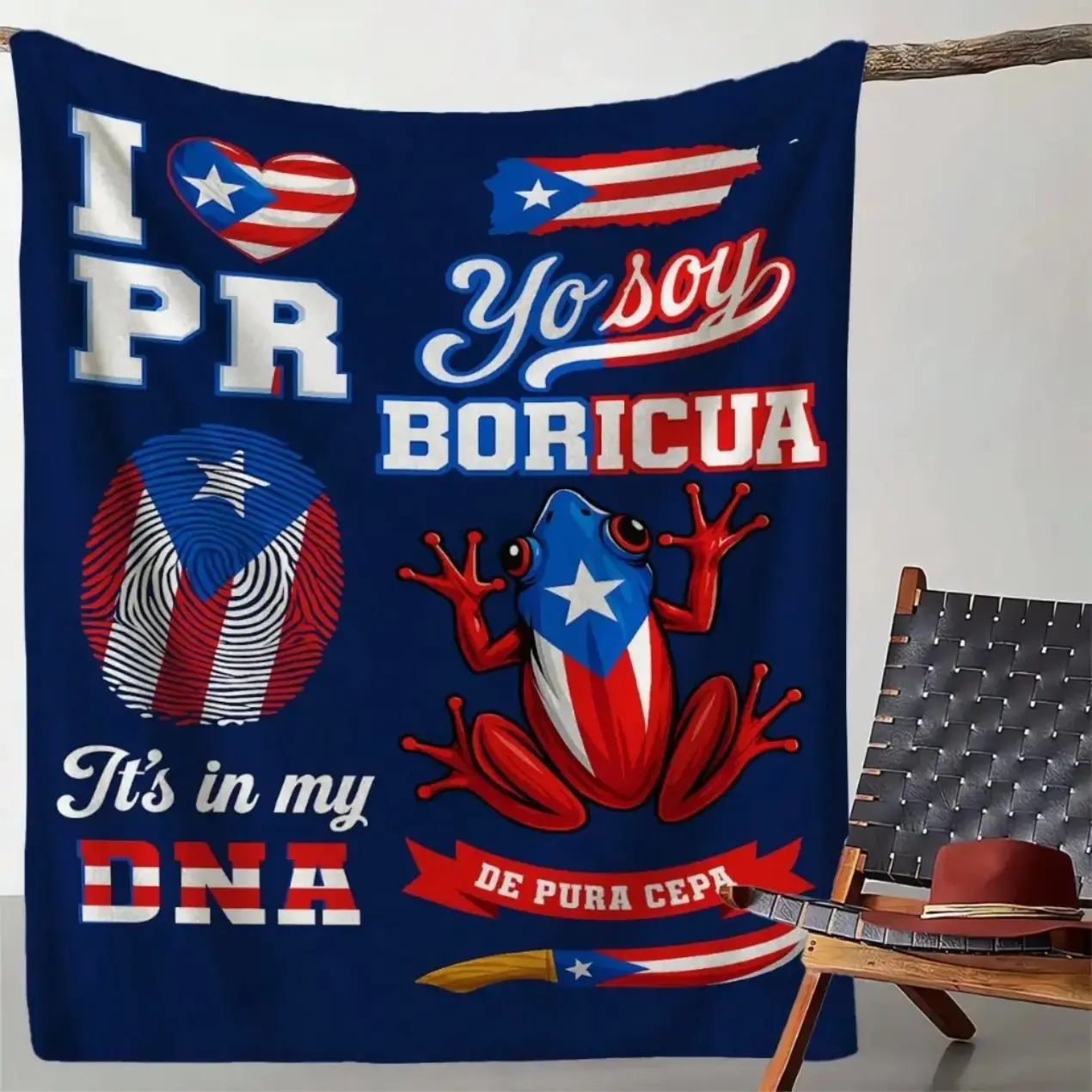 Puerto Rico & Coquí Design Flannel Blanket Soft Warm All-Season Bedding Yo Soy Boricua Art Graphic For Home Bed Sofa Adults Latino Pride Home Decor Boricua Heritage Art Bedding Cultural Souvenir Gift For Family Friends