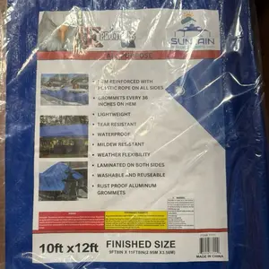 Sun Rain 10x12 All Purpose Tarp Cover Reinforced with Plastic Rope Waterproof Tear Resistant Weather Flexible