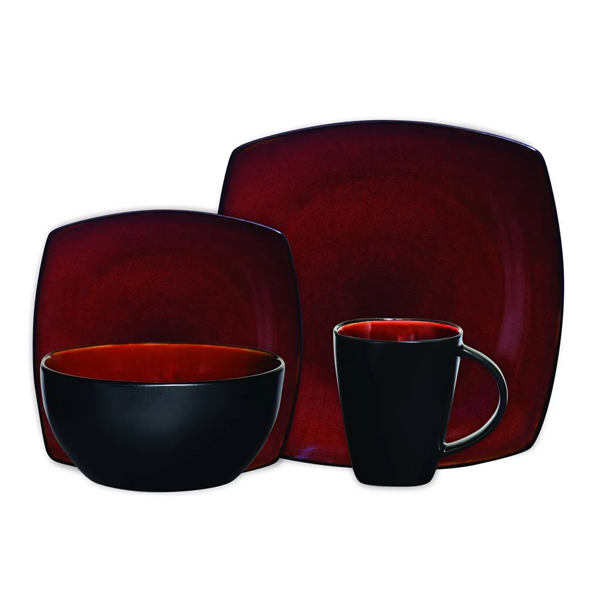 Soho Lounge Square Dinnerware Set, Burgundy - 16 Piece