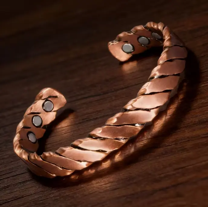 1PC Copper Metal Bracelet - Adjustable Mechanism Cuff Bangle with Magnets, Unisex Fashion Costume Jewelry for Valentine's Day Gift, Adjustable Mechanism Bracelets & Bangles, Copper Metal Bracelets & Bangles