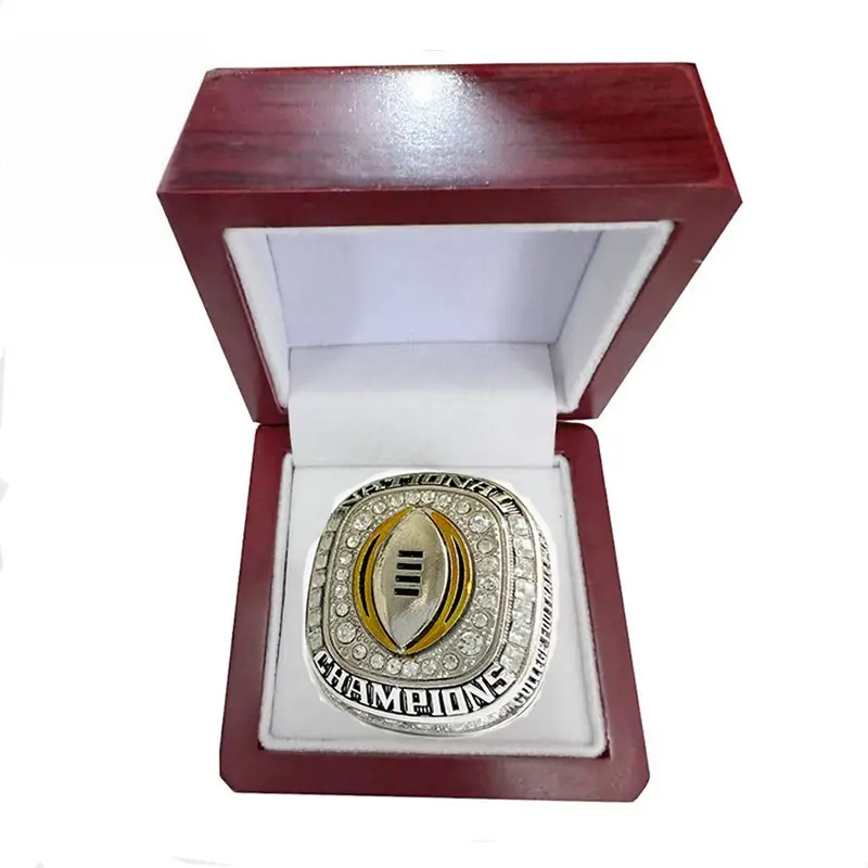 Men's Zinc Alloy Football Championship Ring - Sporty Style, Rhinestone Accents, Holiday Gift with Gift Box