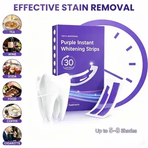 Purple Teeth Whitening Strips, 90-Day Long Lasting White, Enamel Safe Low Sensitivity, Non-Slip Dry Strip Technology, Professional Whitening for Coffee/Tea/Wine Stains, 28 Count (1 Pack)