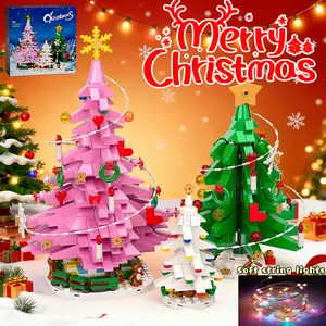 2025 Christmas Building Blocks Set with LED Lights Three Different Christmas Trees for Home Decor and Gifts Christmas Essentials Children's Gifts Toys Parent-Child Bonding