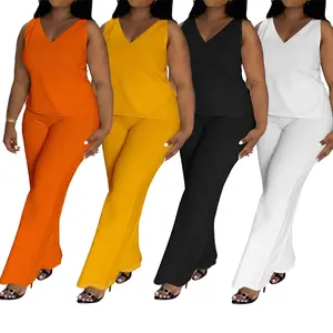 2026 New Women's Summer 2 Piece Set Sleeveless Shirt & Wide Leg Pants Casual Plus Size Vacation Outfit Summervibes