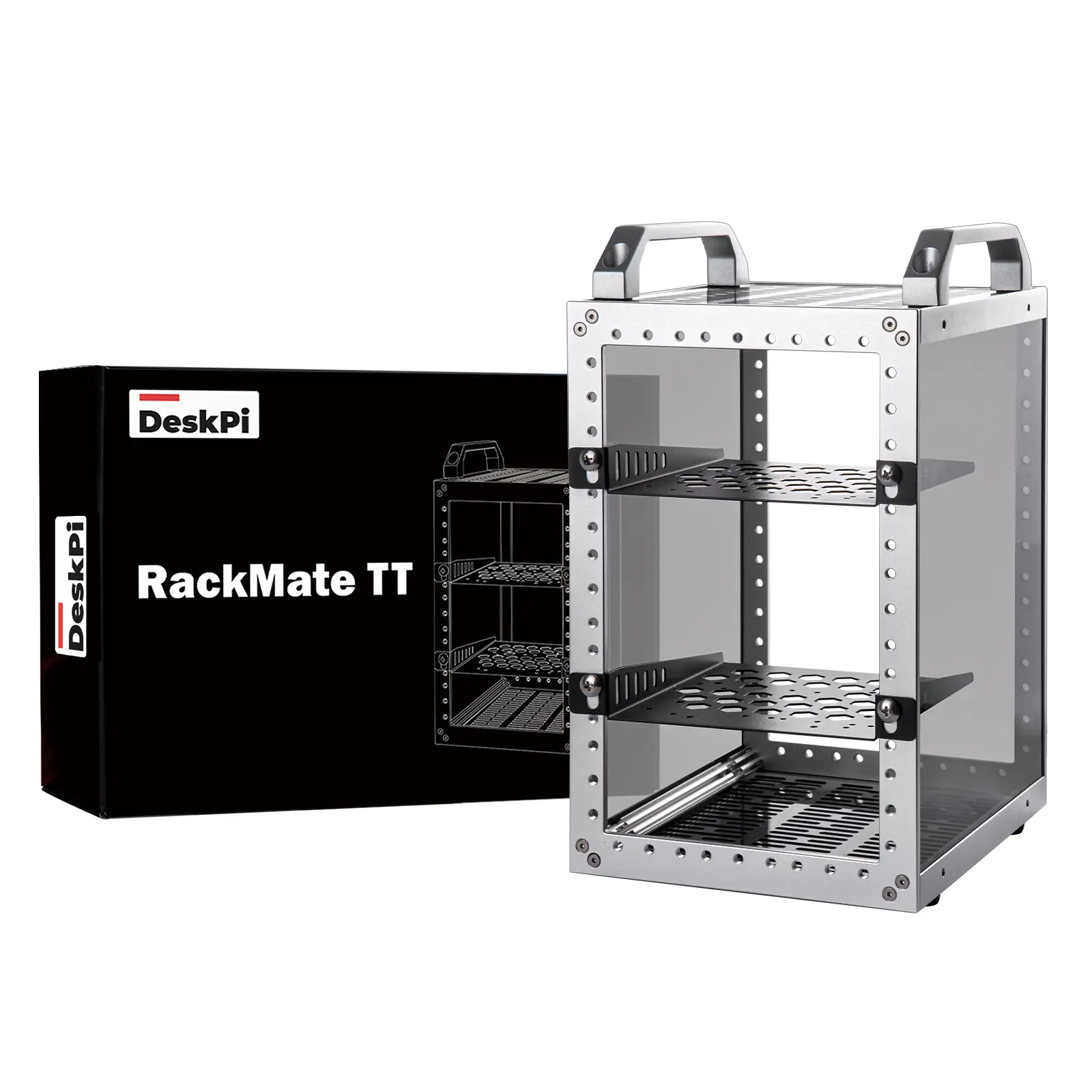52Pi DeskPi RackMate TT Translucent Acrylic 10 Inch 3U Server Rack - Compact Multifunctional Hardware Office Cabinet Organiser with Ambient Lighting, Dual Orientation, Easy Installation, Low-Maintenance for Mini PCs, Network Servers