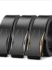 Men's Leather Belt with Automatic Buckle, Trendy Young Men's Fashion Belt, Durable and Strong Waistband, All Seasons, Durable Belts