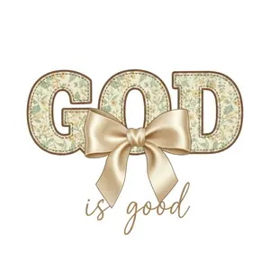 God Is Good Tan Floral and Gold Bow Direct To Film Print, DTF Print, Ready To Press Print For T-Shirts