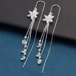 Long Super Shiny Small Flower Tassel Threader Earrings, Light Luxury Elegant Versatile Jewelry for Women DZEH4746