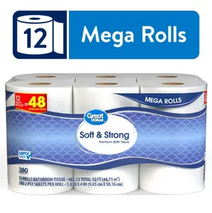 Great Value Soft & Strong Premium Toilet Paper, 12 Mega Rolls