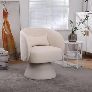 Beige Round Barrel Swivel Accent Chair Modern Fabric Armchair for Living Room Bedroom Comfortable 360 Rotation Lounge Chair Compact Design Sturdy Base Easy Assembly Reading Chair Cozy Seating Home Office Decor