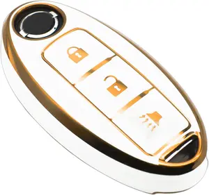 Key Fob Cover Compatible with Nissan 370Z Armada Kicks Murano Pathfinder Rogue Titan Versa Note Infiniti Smart 3 Buttons TPU Remote Keyless Key Fob Case Protection Shell Accessories, White