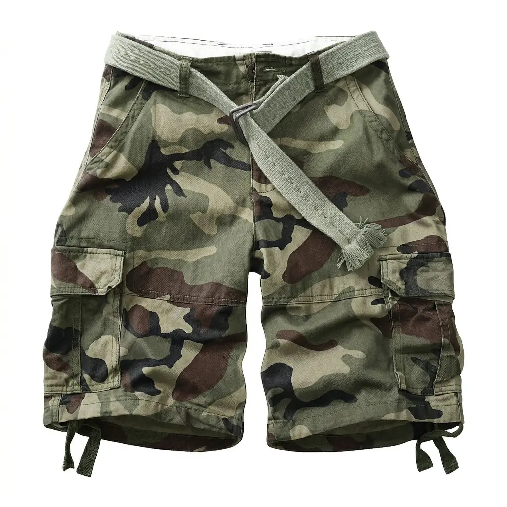 TRGPSG Men's Cargo Shorts Cotton Camo Work Shorts | Relaxed Fit Multi-Pocket Casual Shorts for Outdoor Wear (No Belt)