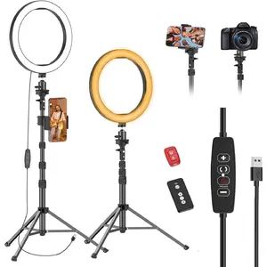 10" Ring Light with 55" Extendable Tripod Stands and Phone Holder, Dimmable LED Circle Round Light for Selfie Camera Photography/Makeup/YouTube Video/Vlogging/Live Streaming