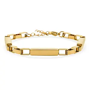Rectangular Link Chain Bracelet in ION Plated Yellow Gold Stainless Steel 7.5-9.0In