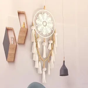 White Tassel Dreamcatcher Handmade Hanging Ornament for Wedding Decor, Room Wall Decoration Gift