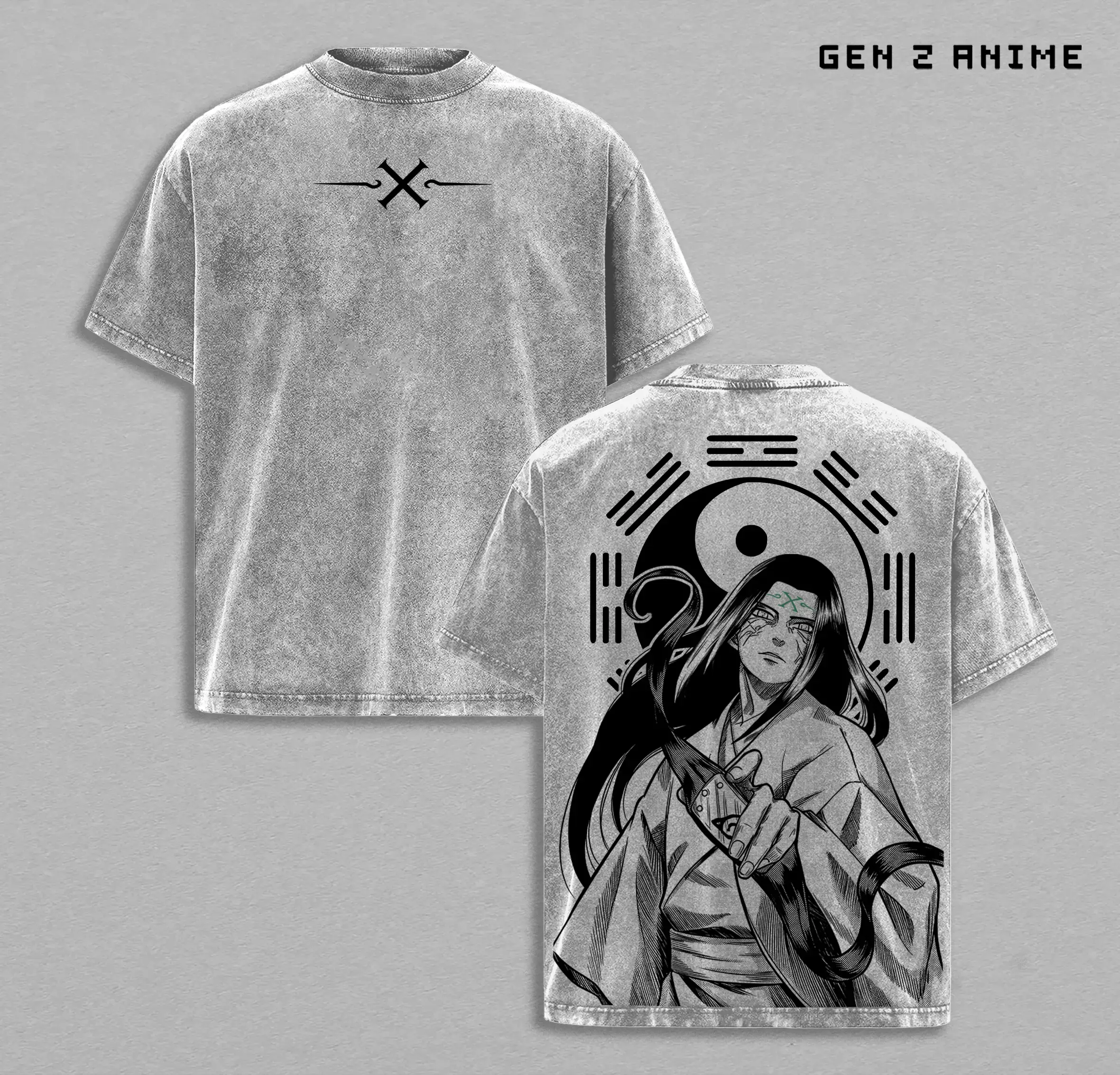 Neji Hyuga Byakugan Vintage Washed Oversized T Shirt Naruto Anime Manga Graphic Tee Streetwear Unisex Heavyweight Cotton