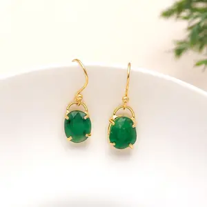 The Verdant Drop: Emerald & Gold Oval Earrings