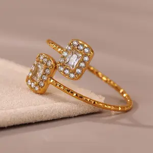 Royal Crystal Open Ring - Gold, Adjustable Statement Ring