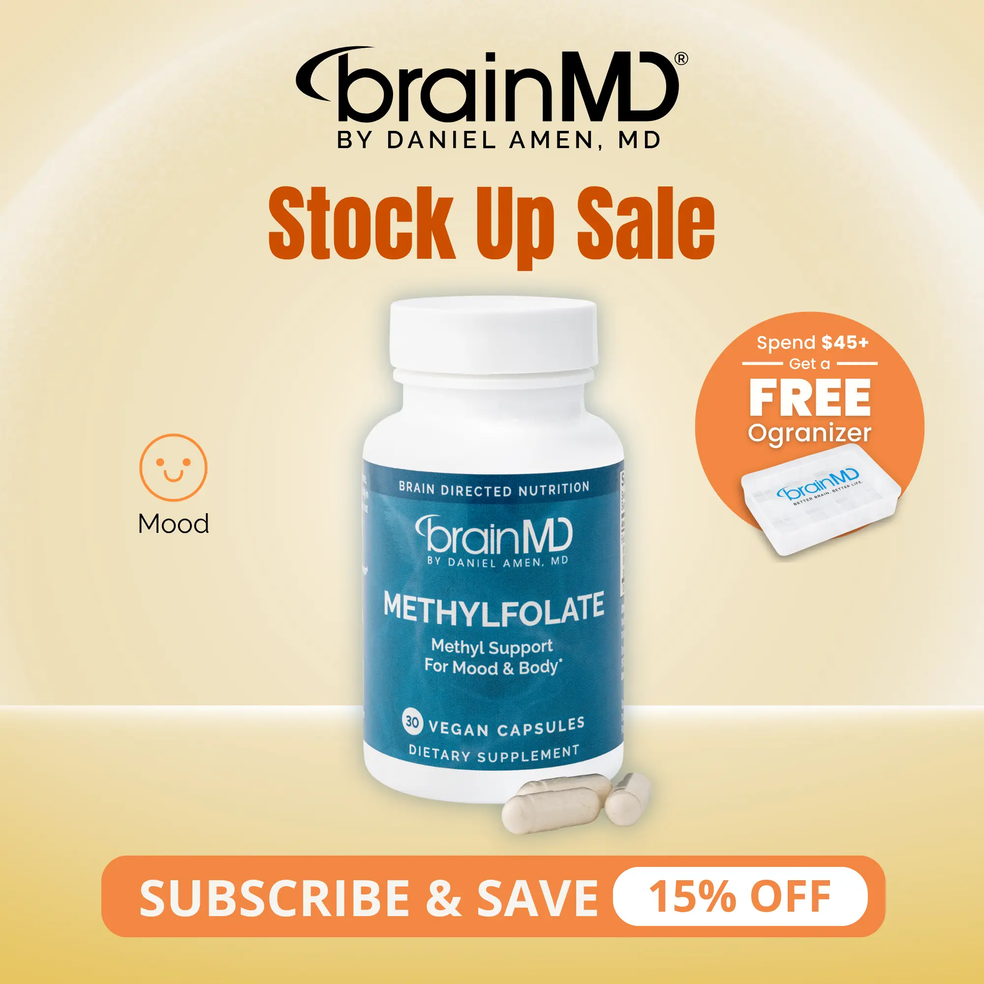 MethylFolate | BrainMD | 30 Capsules | Mood & Cognitive Support | Heart Health & Prenatal Wellness | Active L-Methylfolate 5000mcg