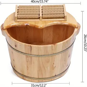BeautyDAO Foot Bath Bucket Wood Foot Tub Cedar with Lid Massage Roller about 30 Minutes Heat Preservation Time Wooden Foot Basin for Foot Bath Massage You deserve it