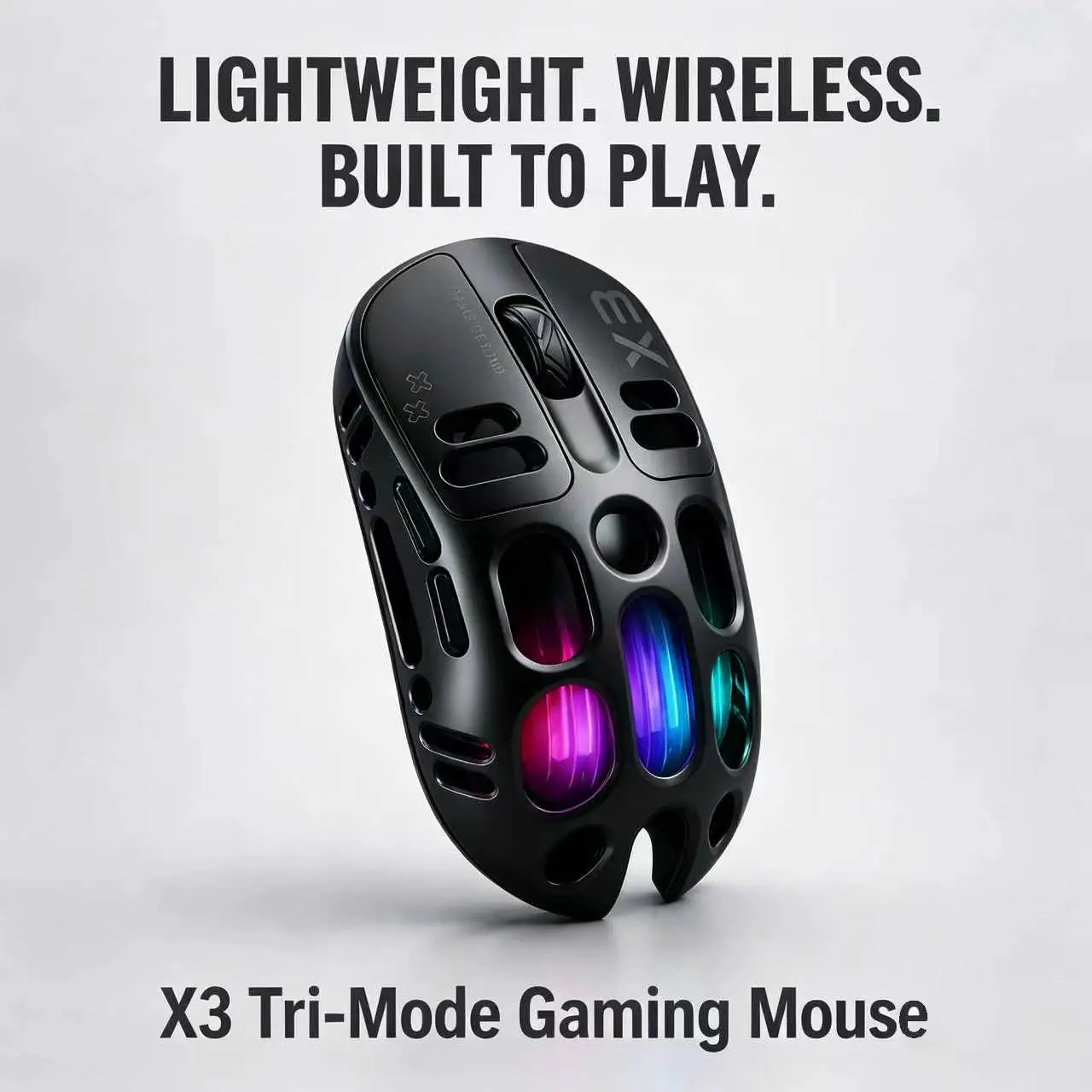T-WOLF X3 Wireless Gaming Mouse (Gaming Accessories), Tri-Mode Bluetooth-2.4G Type-C Rechargeable RGB Lights Mouse, Lightweight Open-Shell, Adjustable DPI, Built-in Li-Ion, for FPS Gamers, PC, Laptop, Desktop, Black