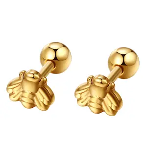 OIDEA Cute Honey Bee Screw Knob Disc Stud Earrings, Hypoallergenic Stainless Steel Anti-Rust Steel Non Tarnish Tarnish Free Detachable Bug-Like Gold Earrings for Women Men, Non Tarnish Earrings, Tarnish Free Earrings