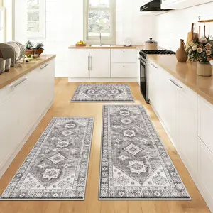 American Bohemian Pattern Kitchen 3-Piece Set, Easy-Maintain Entrance Rug, Soft & Cozy Balcony Mat, Ideal for Living/dining/stairs Areas