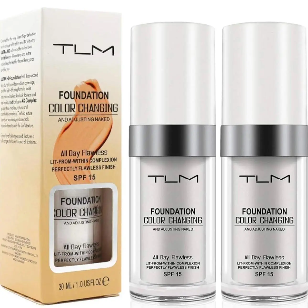 2 Pack TLM Colour Changing SPF Foundation | High Coverage Liquid Makeup Base & Tinted Concealer | Flawless Finish for Fair to Medium Skin Tones