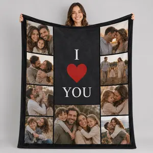 Custom Photo Text Flannel Throw Blanket, Personalized Picture Blanket for Bedroom & Couch, Custom Print Bed Sofa Throw, Birthday Christmas Valentine Gift for Mom, Dad, Couple, Girlfriend, Boyfriend, Wife & Husband