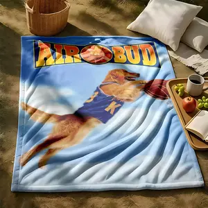 1 piece Air Bud themed flannel blanket - All-season comfortable flannel blanket, modern style, suitable for sofas and beds, digitally printed pattern, super soft and warm, 100% polyester material, machine washable, suitable for home and travel an