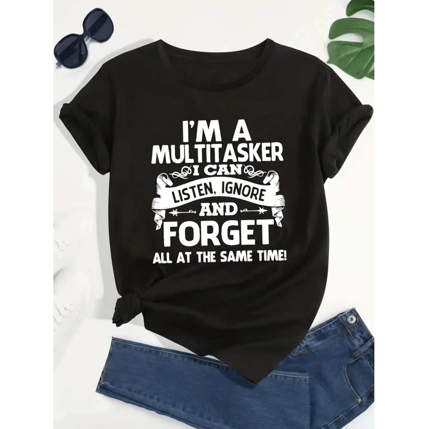 Stylish Plus Size Letter Print T Shirt For Women Casual Crew Neck Summer Top In Trendy Sizes