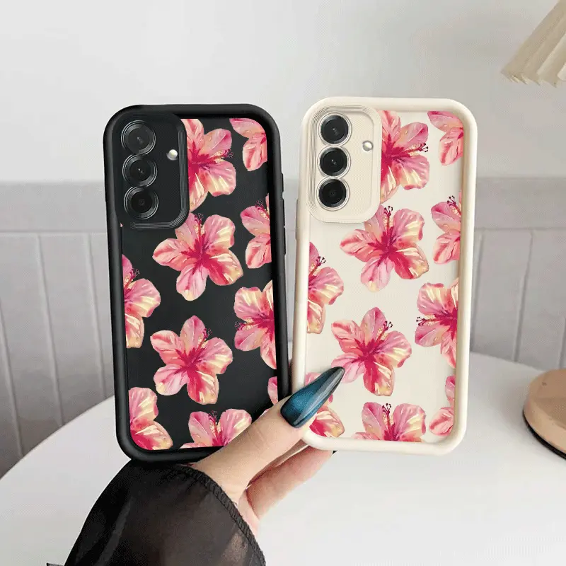 Blush Pink Lotus TPU Shockproof Cellphone Casing with Screen Protector, Drop-Proof Full-Coverage Accessory for Samsung Galaxy A05-A07, A12-A17, A21S-A26, A32-A36, A52-A56, S21 Ultra, S22 Plus, S23+, S24 FE, S25 Edge