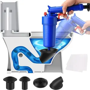 Toilet Plunger Set, 1 Count Handheld Toilet Plunger with 4 Counts Suckers, High Pressure Air Drain Blaster Gun for Sink, Bathroom, Kitchen, Toilet