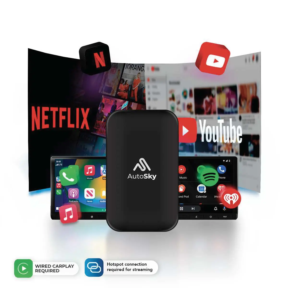 AutoSky AI Box Lite Plus 2024 - Streaming Netflix and Youtube to your car! Wireless CarPlay and Android Auto apple carplay wireless carplay