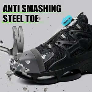 Black Worker Men's Anti-Smash Anti-Puncture Breathable Comfortable Steel-Toe Work Safety Shoes Closed Toe Footwear
