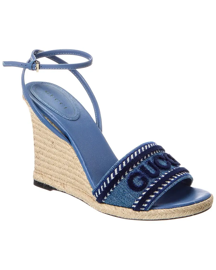 Gucci Denim & Leather Wedge Sandal