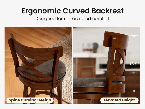 PHI VILLA 30 inch Bar Height Stools Set of 2/3/4,Swivel Wooden Barstools Tall Upholstered Faux Leather Barstool with Back,Vintage Bar Height Chairs,Dark Brown Kitchen Stools