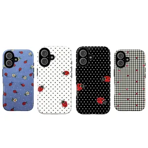 Ladybug Pattern Phone Case Set, Blue Daisy White Dot Black Dot Beige Checkered Red Bug Nature Vibes, fashion vibes aesthetic gift play now, iPhone 17 16 15 14 13 12 Pro Max Plus X, Galaxy S25 S24 S23 S22 Ultra
