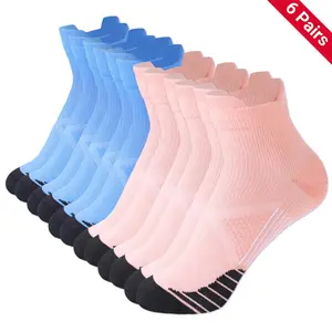 ISUNIE 6 Pairs Ankle Compression Socks for Women & Men, Matching Athletic Socks with Double Tab Design, Cushioned Breathable Arch Support for Running, Walking & Sports