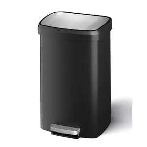 Garvee 13 gal / 50 L Large Plastic Kitchen Can with Lid, Step-on Design, Rustproof, Soft Close Lid, Liner Rim, Rear Handle, Black Garbage Bin for Efficient Waste Management