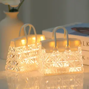 1Pcs Handbag Style Decorative Lamp, Transparent Crystal Pattern Light, Realistic Bag Shape Design, Led Lantern, Built-In Battery Included