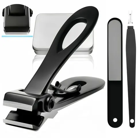 LMMAKE 1SET Extra Wide Opening Heavy-Duty Toenail Clipper Kit with Handle, Super Sharp Stainless Steel Thick Nail Cutters, Multi-Use Manicure & Pedicure Storage Set for Seniors, Bonus Nail File